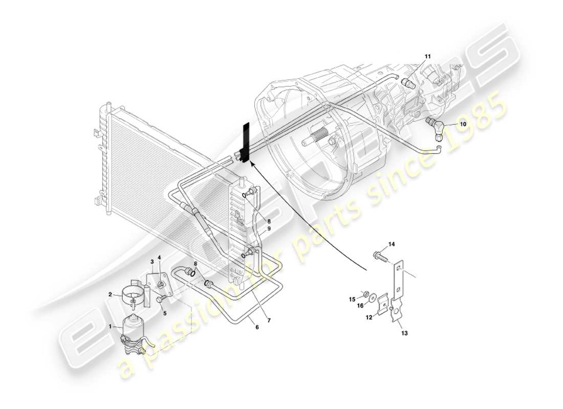 aston martin db7 vantage (2001) transmisión manual, diagrama de piezas de refrigeración de la caja de cambios