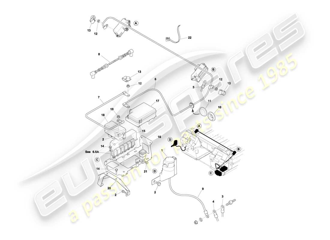 aston martin vanquish (2003) diagrama de piezas de batería y cables