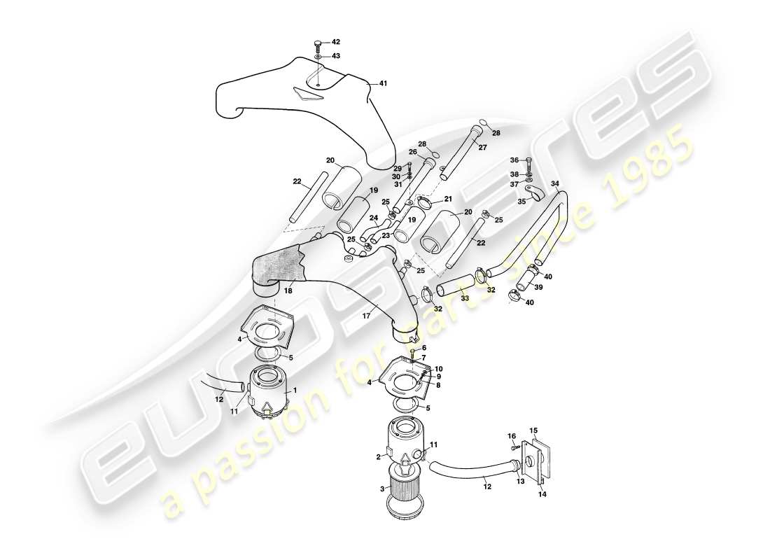 aston martin v8 coupe (2000) diagrama de piezas de filtros de aire
