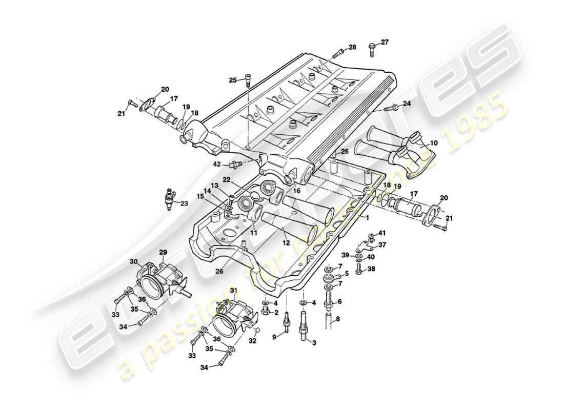 aston martin v8 volante (1997) diagrama de piezas del colector de entrada y del pleno