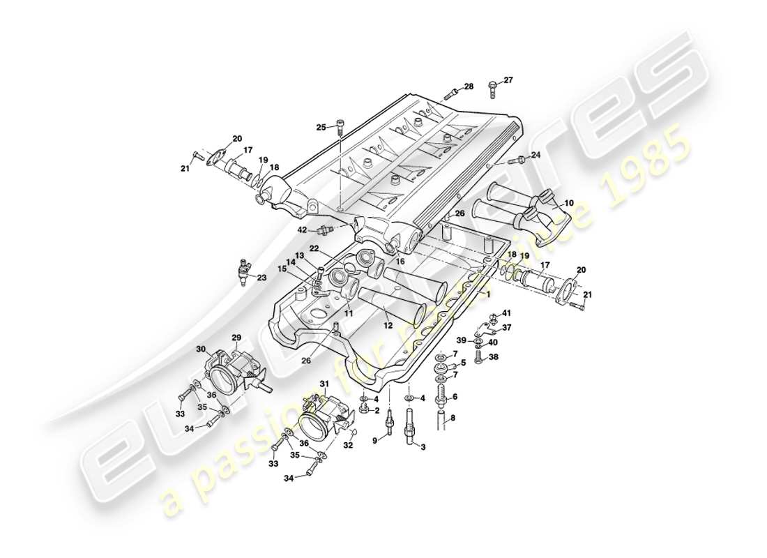 aston martin v8 coupe (2000) diagrama de piezas del colector de entrada y del pleno