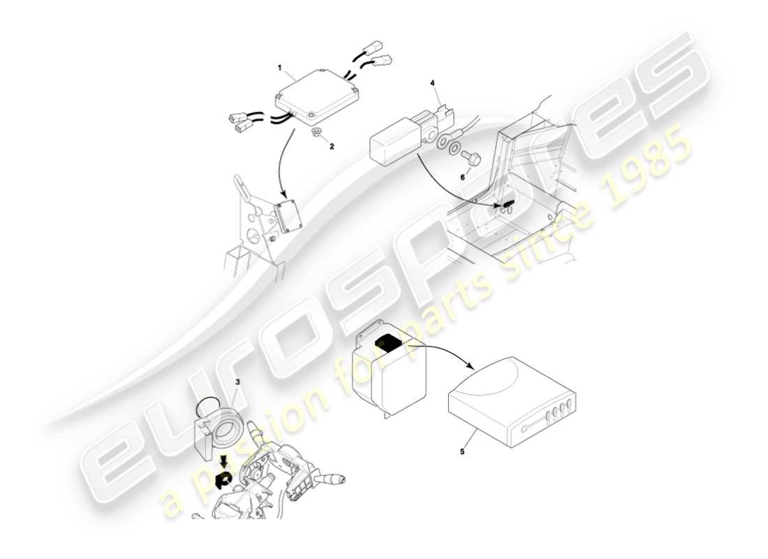 aston martin vanquish (2003) diagrama de piezas de los módulos de control electrónico