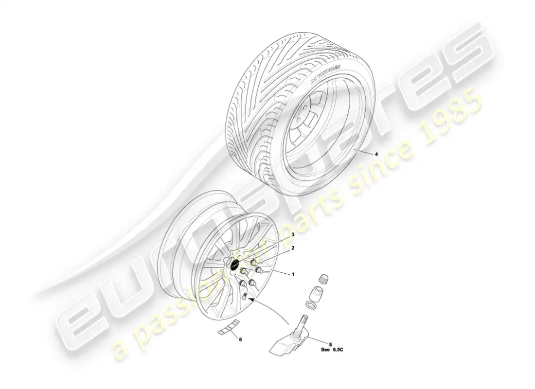 aston martin vanquish (2003) ruedas y neumáticos diagrama de piezas