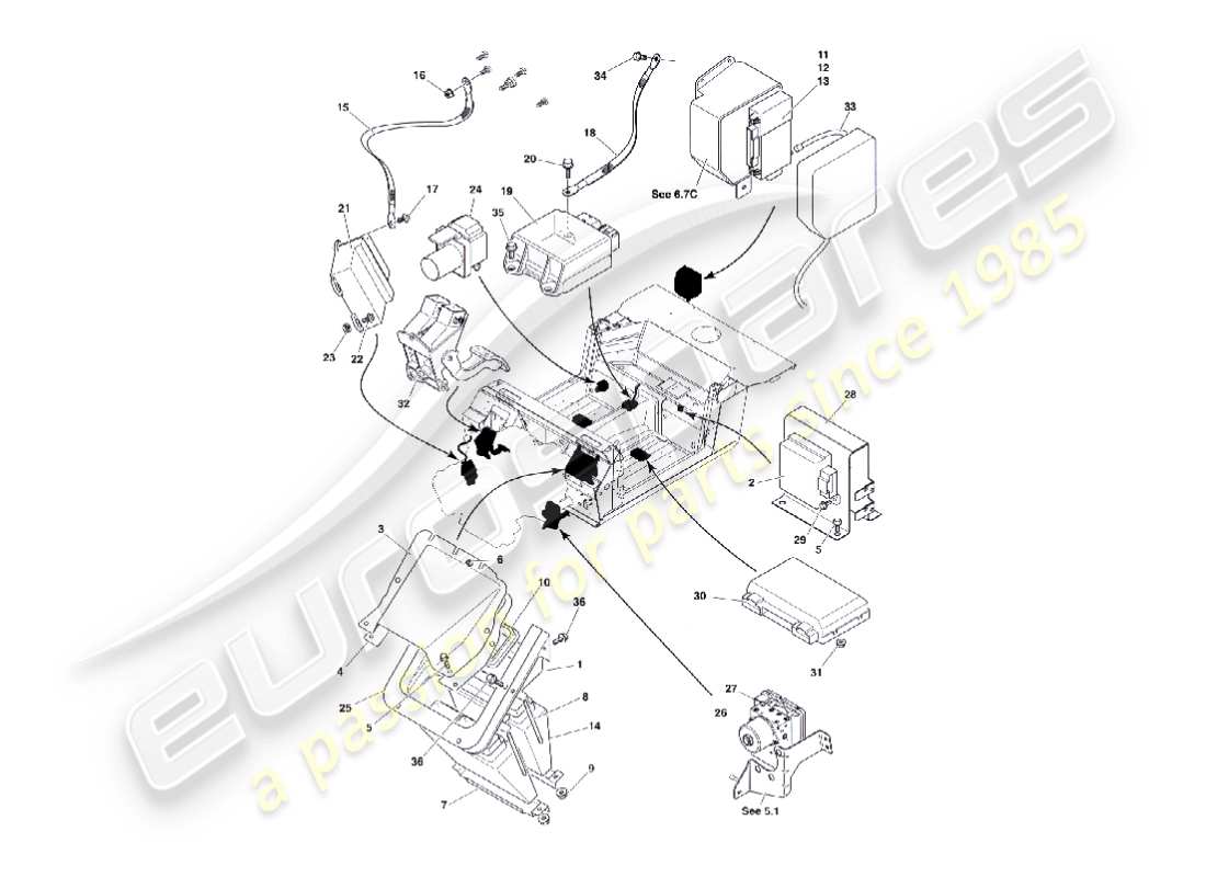 aston martin vanquish (2003) diagrama de piezas de los módulos de control electrónico