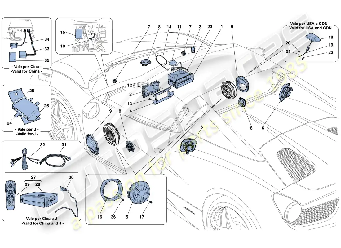 ferrari 458 spider (rhd) sistema de alta fidelidad diagrama de piezas