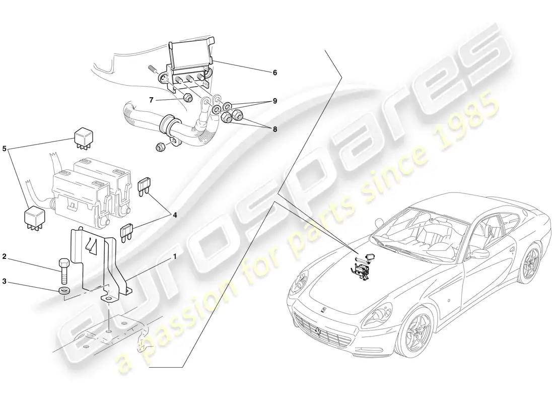 ferrari 612 scaglietti (rhd) ecu del compartimiento del motor diagrama de piezas