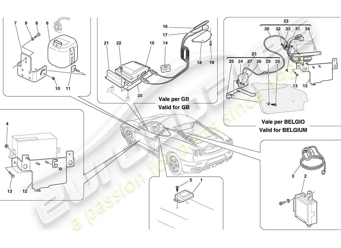 ferrari f430 coupe (europe) ecu y dispositivos del sistema antirrobo diagrama de piezas
