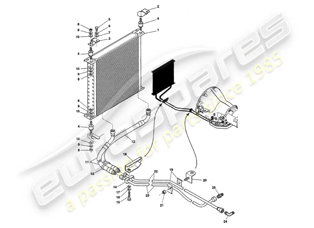 aston martin v8 volante (1999) refrigeración de la caja de cambios diagrama de piezas
