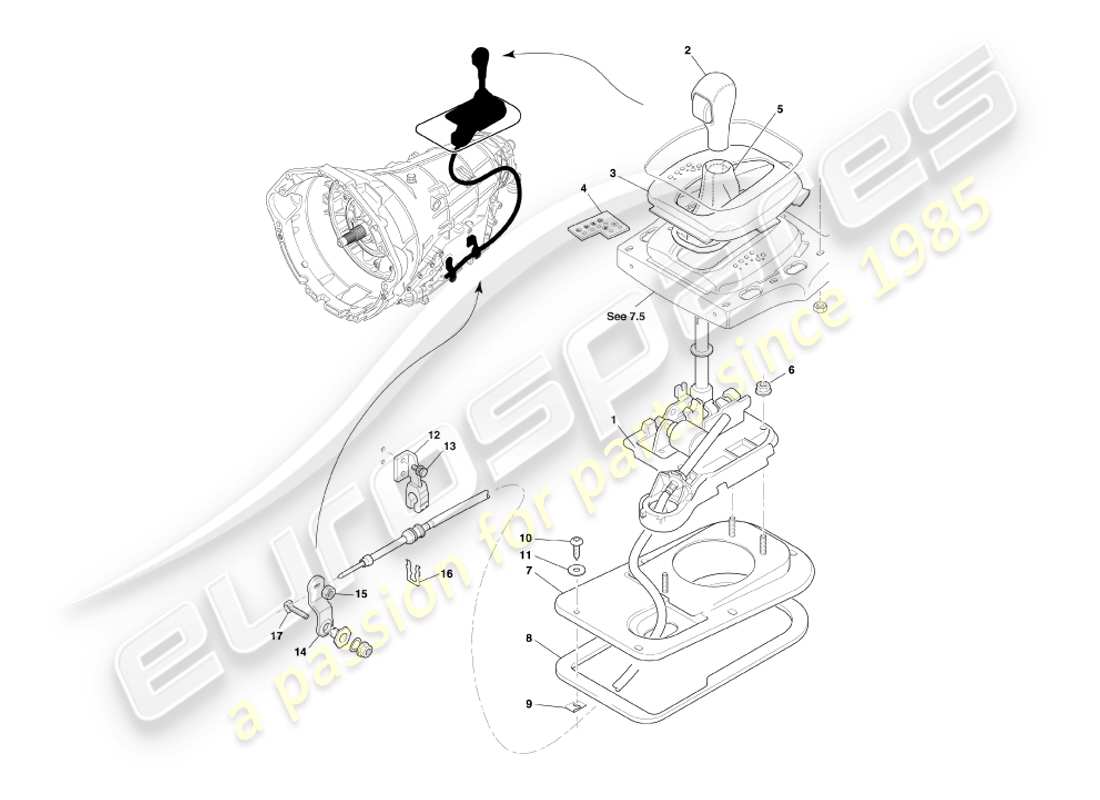 aston martin db7 vantage (1999) transmisión touchtronic, diagrama de piezas del conjunto del selector de marchas