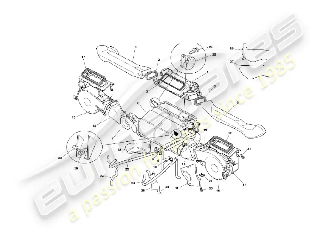 aston martin vanquish (2004) instalación interior diagrama de piezas