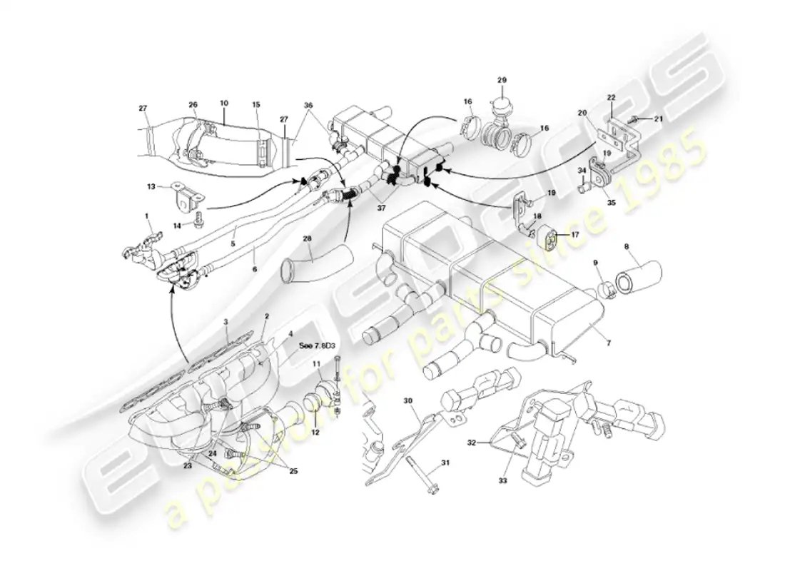 aston martin vanquish (2005) sistema de escape diagrama de piezas