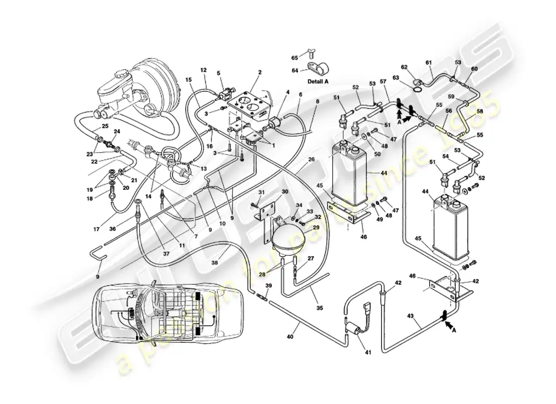 aston martin v8 volante (1998) sistema de vacío diagrama de piezas