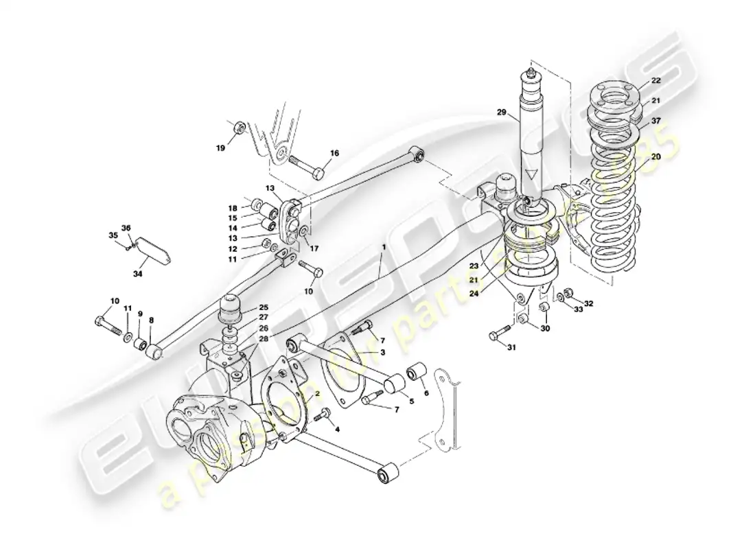 aston martin v8 volante (1998) rear suspension diagrama de piezas