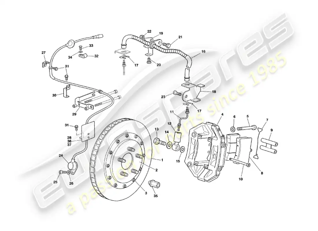 aston martin v8 volante (1997) frenos delanteros diagrama de piezas