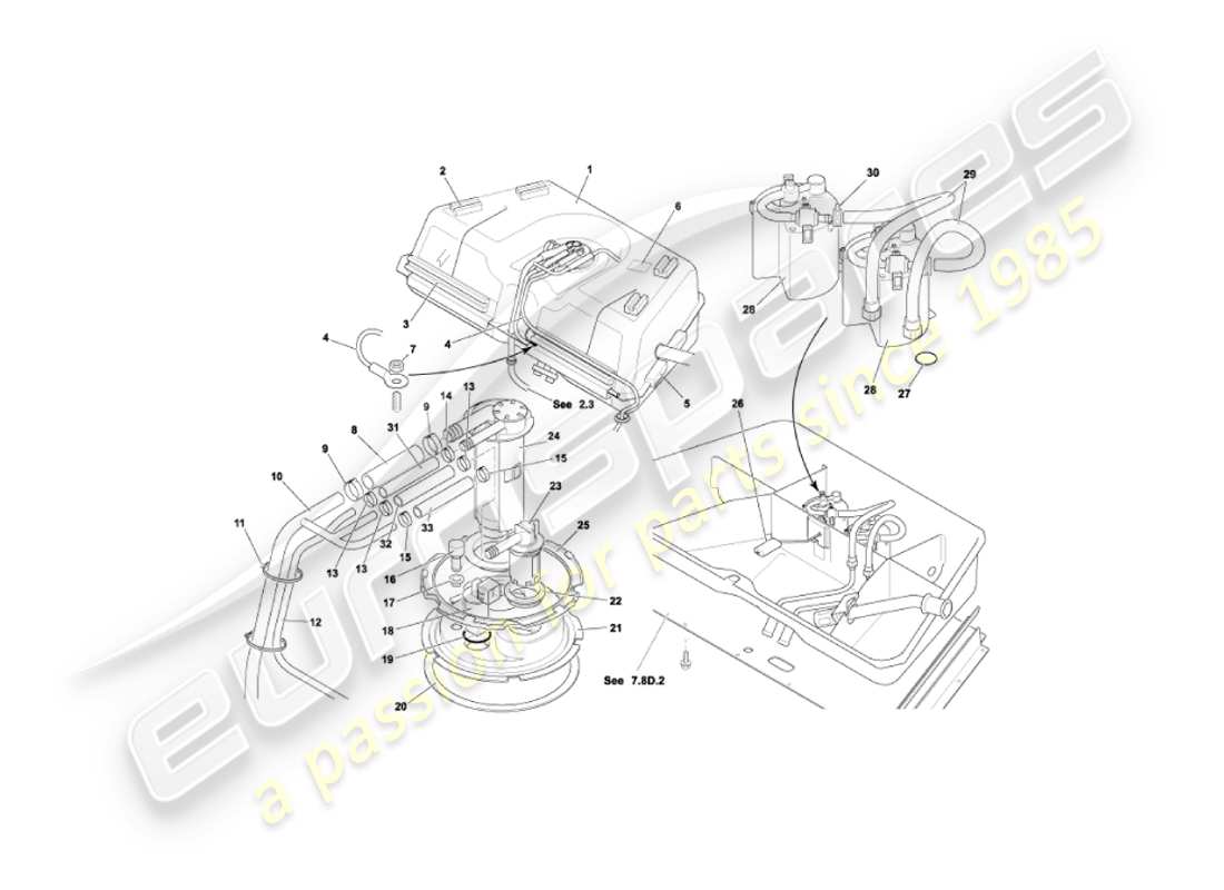 aston martin vanquish (2005) diagrama de piezas del tanque de combustible