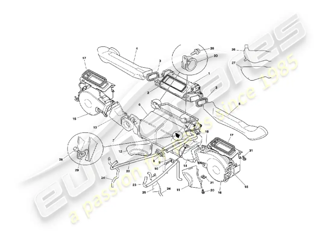 aston martin vanquish (2002) instalación interior diagrama de piezas