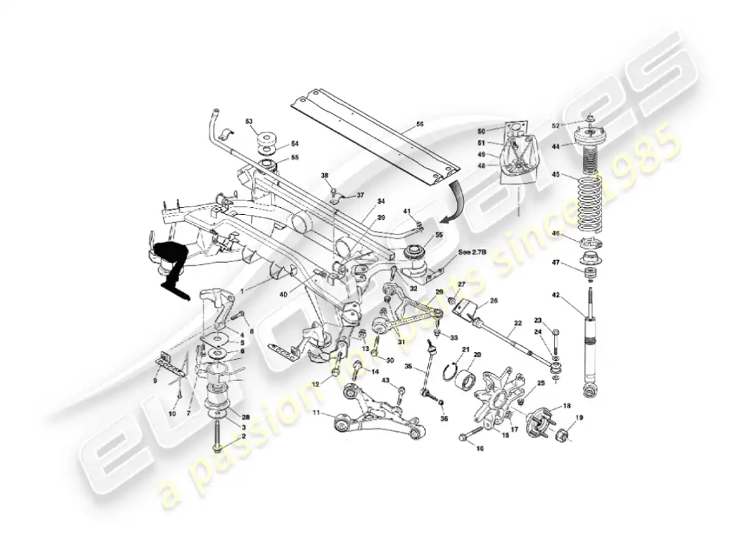 aston martin vanquish (2005) rear suspension diagrama de piezas