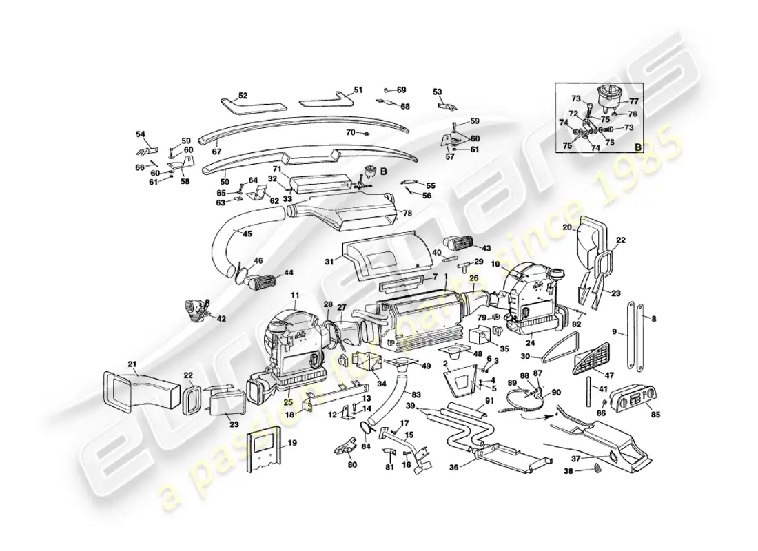 aston martin v8 volante (1998) instalación interior diagrama de piezas