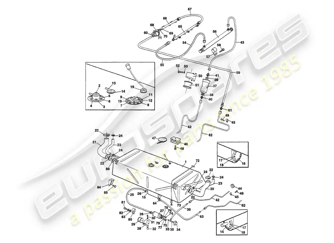 aston martin v8 volante (1998) fuel system diagrama de piezas