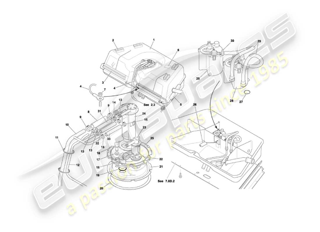 aston martin vanquish (2006) diagrama de piezas del tanque de combustible