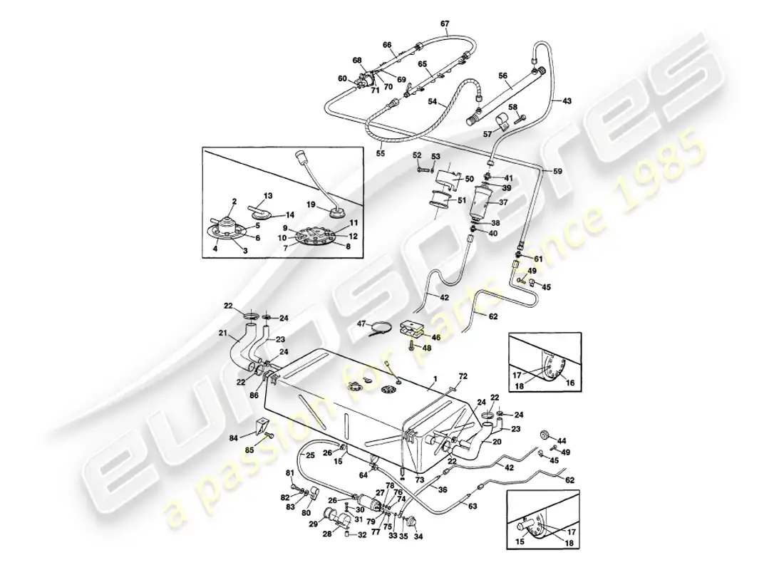 aston martin v8 volante (1997) fuel system diagrama de piezas