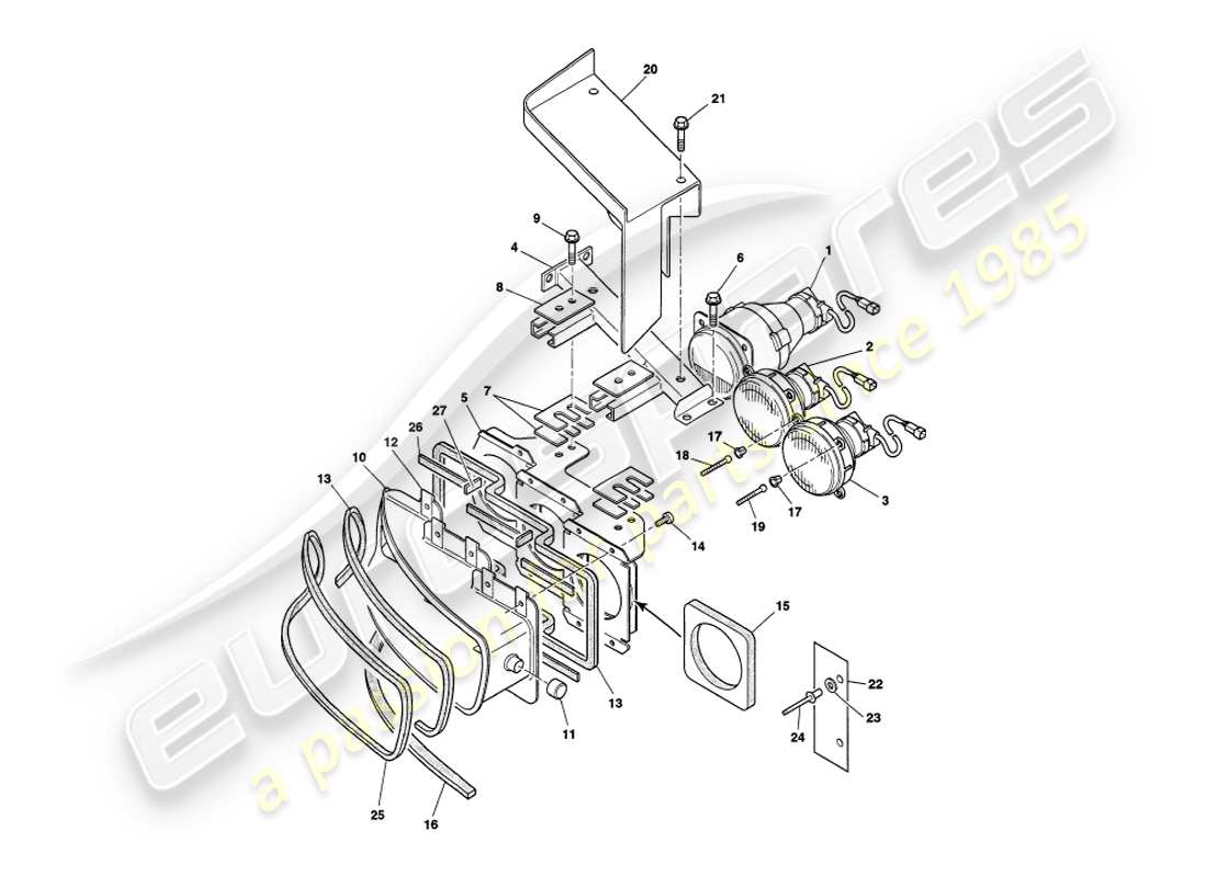 aston martin v8 volante (1997) diagrama de piezas de los faros