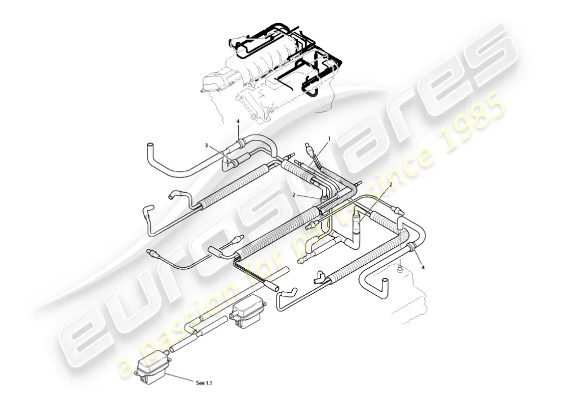 aston martin vanquish (2002) sistema de vacío, motor diagrama de piezas