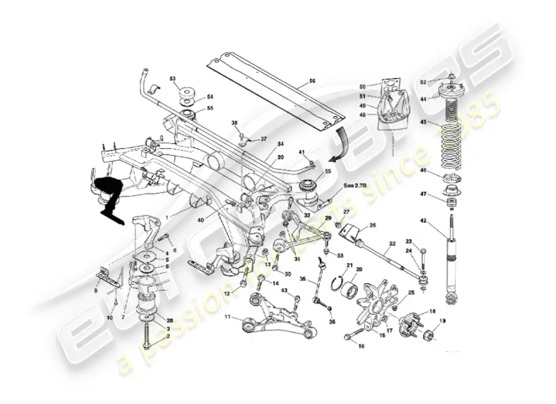 aston martin vanquish (2002) rear suspension diagrama de piezas