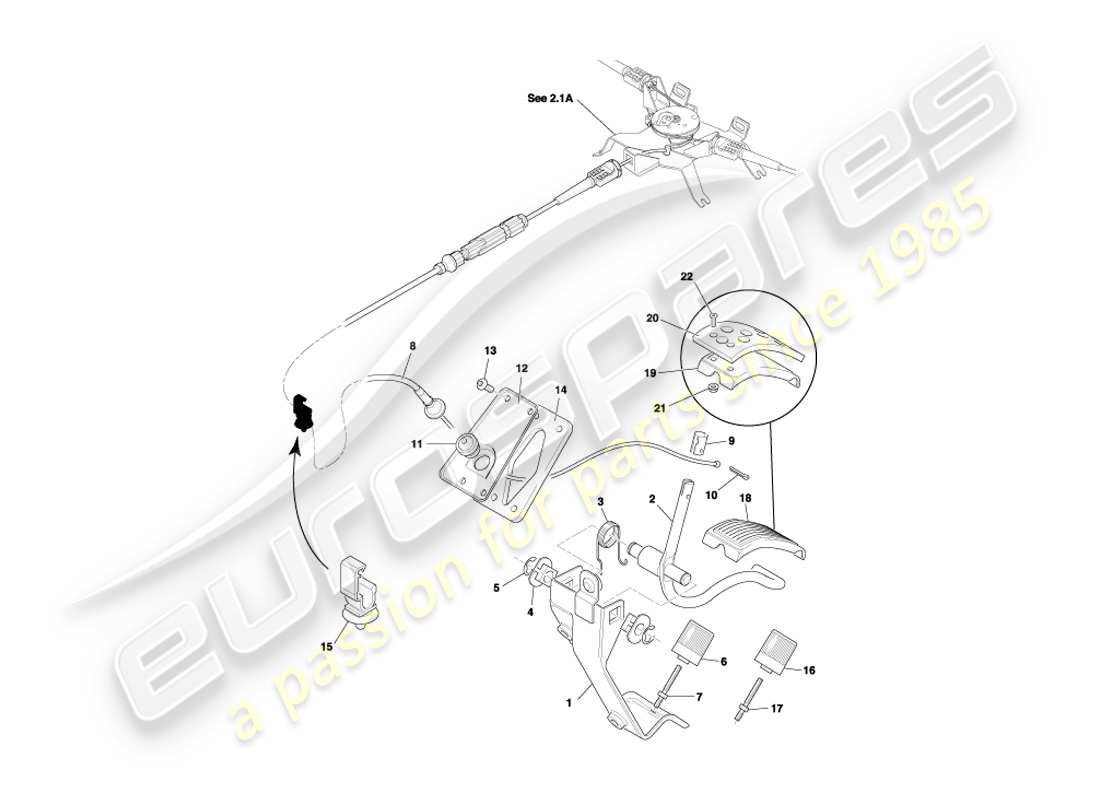 aston martin db7 vantage (2001) diagrama de piezas del engranaje del pedal, acelerador y lhd