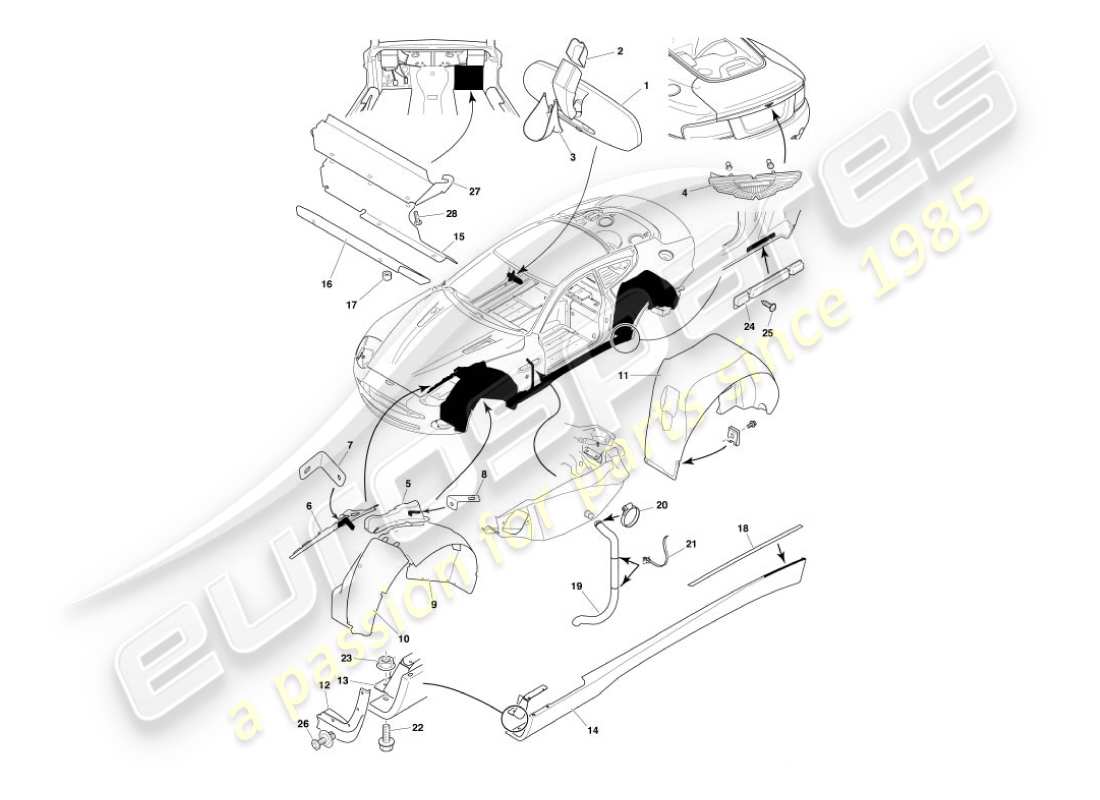 aston martin vanquish (2002) accesorios para el cuerpo diagrama de piezas