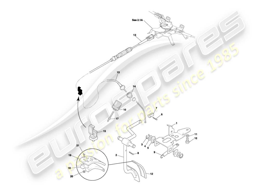 aston martin db7 vantage (2001) diagrama de piezas del engranaje del pedal, acelerador y volante a la derecha