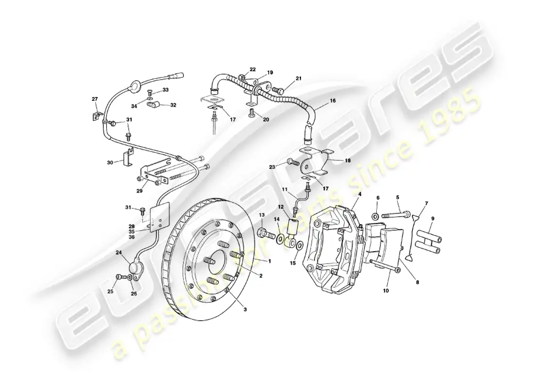aston martin v8 coupe (2000) frenos delanteros diagrama de piezas