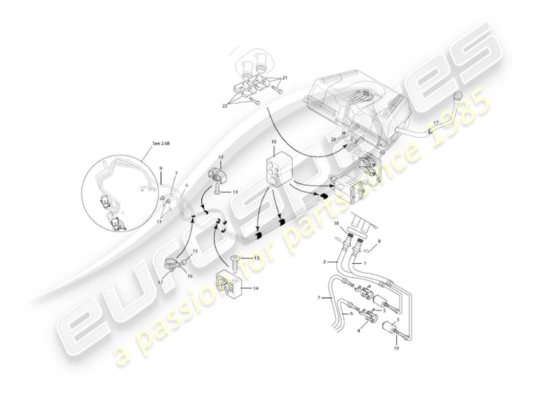 aston martin vanquish (2002) diagrama de piezas de tuberías de combustible