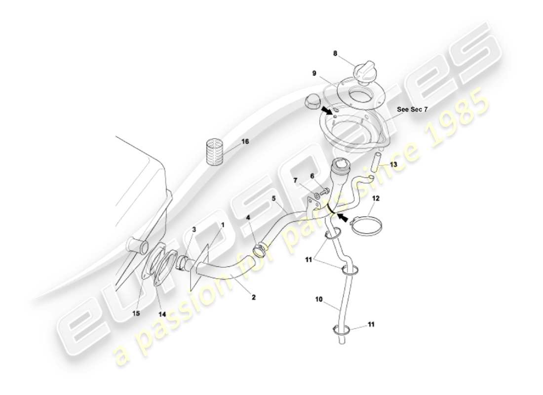 aston martin vanquish (2003) tubo de llenado de combustible diagrama de piezas
