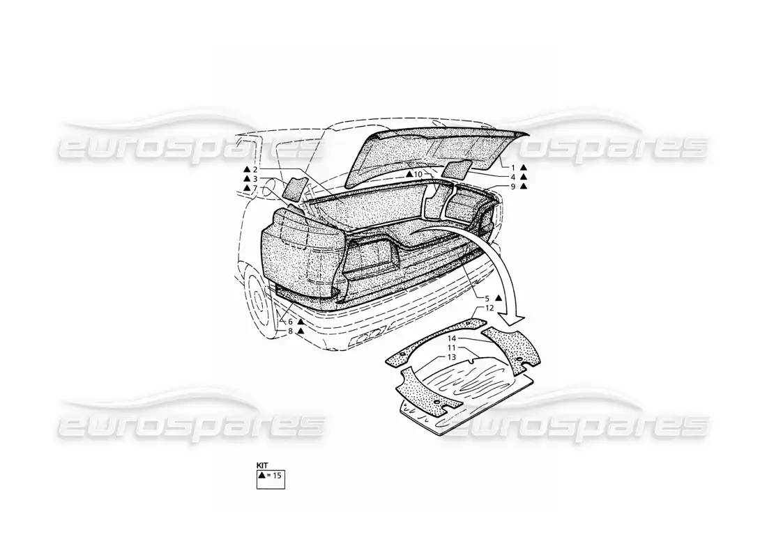 maserati qtp. 3.2 v8 (1999) bota: alfombras (pre modificación) diagrama de piezas