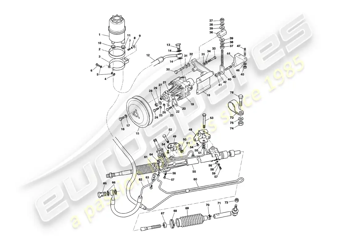aston martin v8 volante (1998) dirección asistida diagrama de piezas