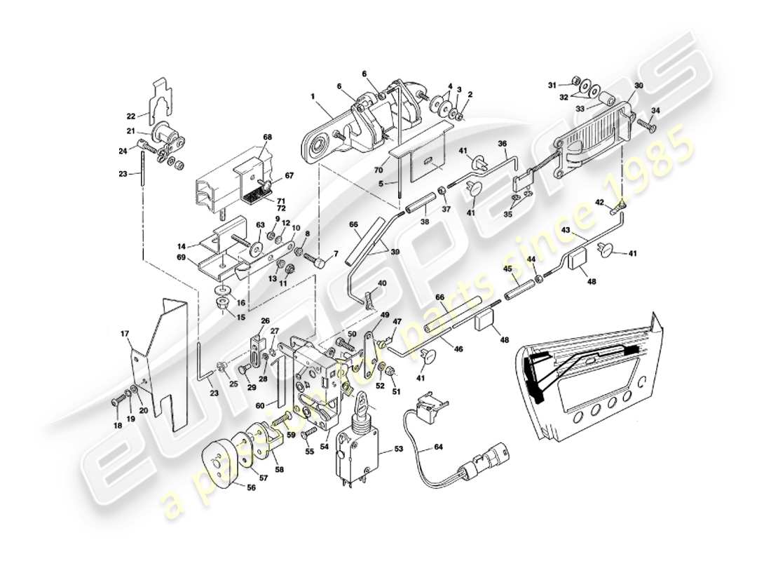 aston martin v8 volante (1997) mecanismo de pestillo de puerta diagrama de piezas