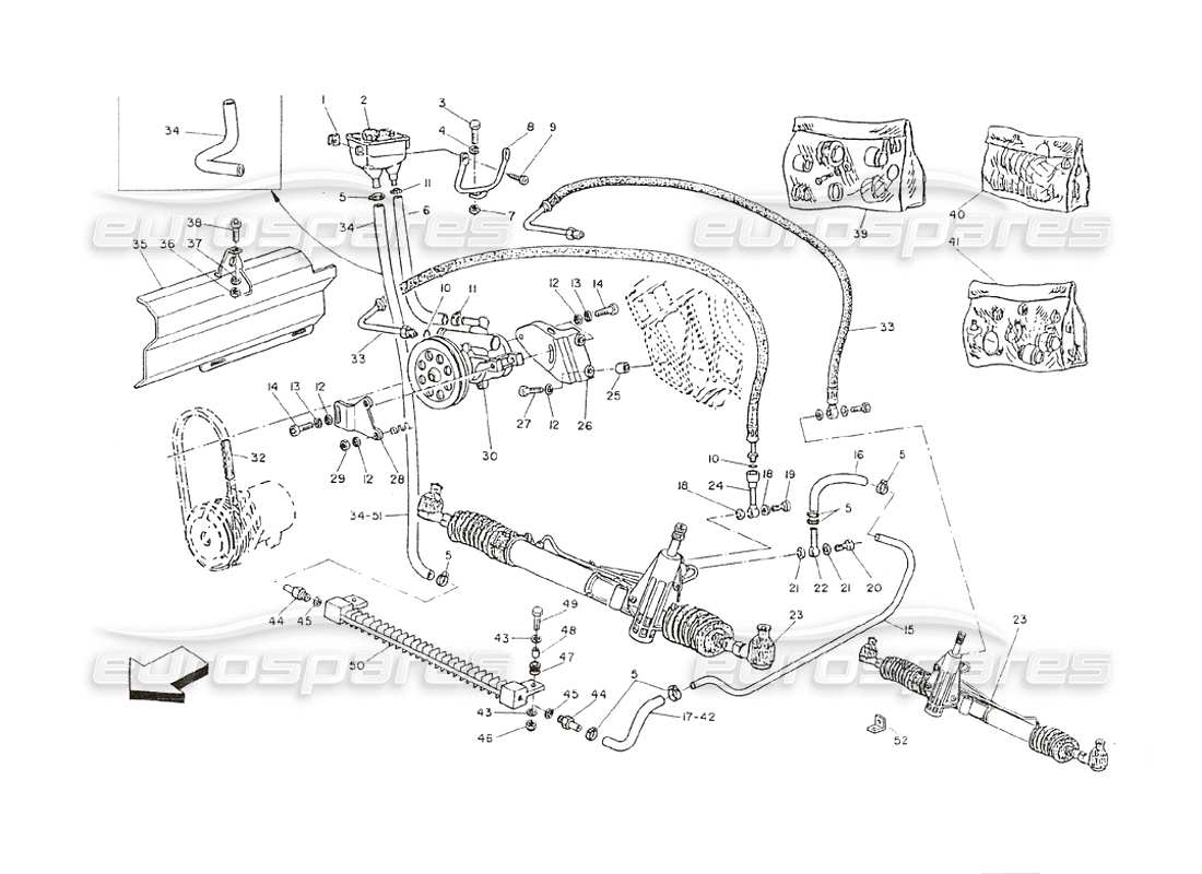 maserati shamal sistema de dirección asistida con radiador (cap. de popa) diagrama de piezas