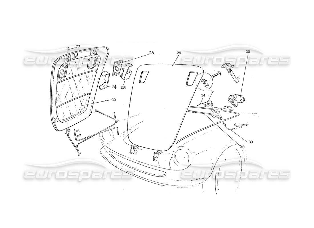 ferrari 275 (pininfarina coachwork) grupo móvil cofano diagrama de piezas