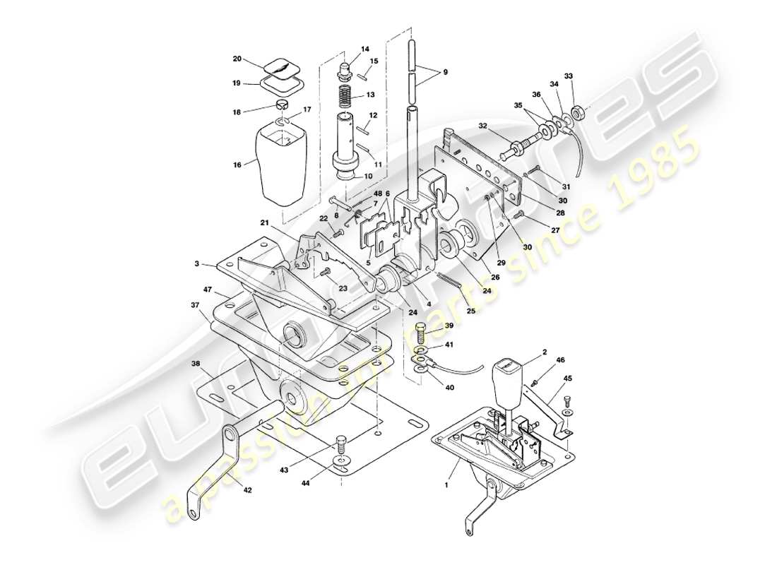 aston martin v8 volante (1997) selector de marchas diagrama de piezas