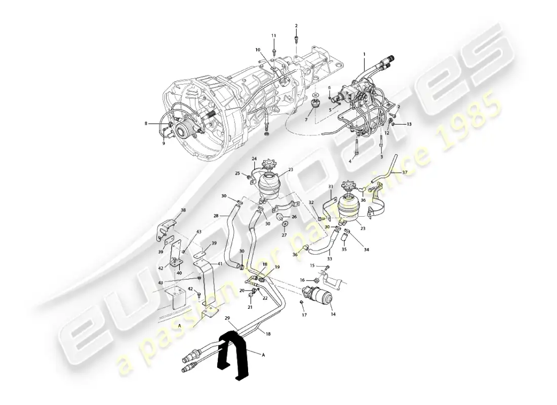 aston martin vanquish (2004) sistema hidráulico asm diagrama de piezas