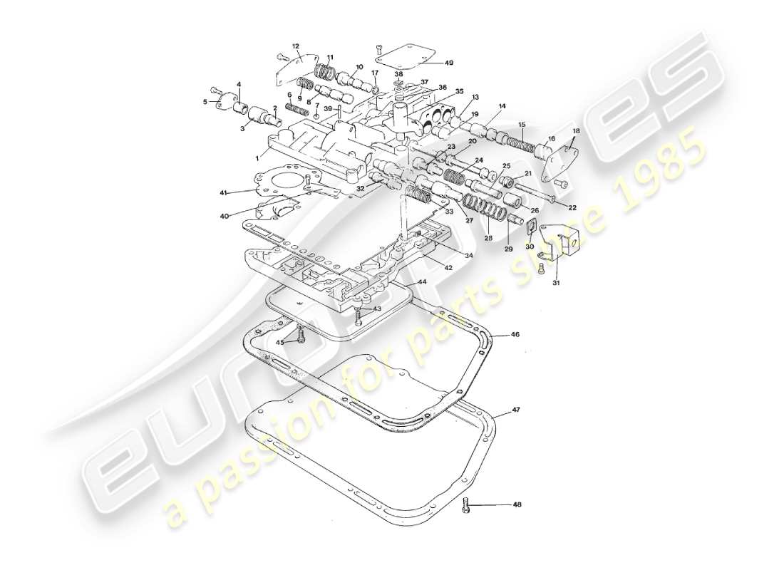 aston martin v8 virage (2000) 3 diagrama de piezas del cuerpo de la válvula, el sumidero y el eje de transmisión
