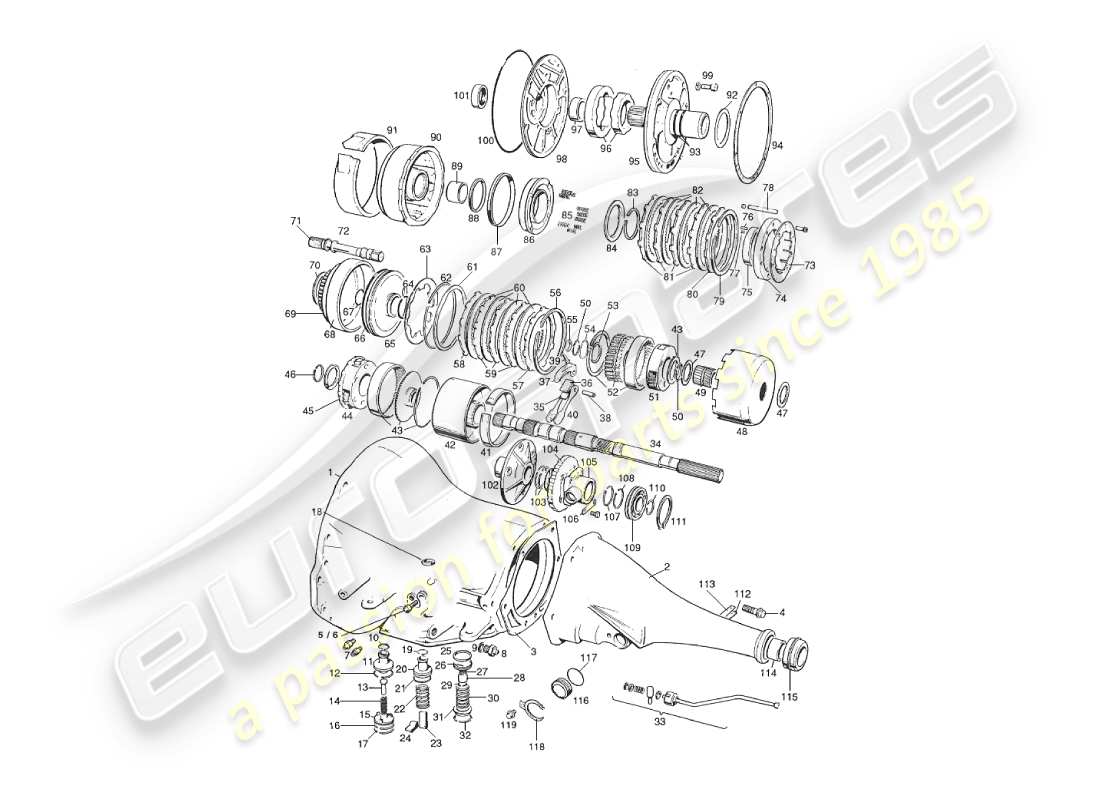 aston martin v8 virage (2000) diagrama de piezas de caja de cambios y tren de engranajes de 3 velocidad