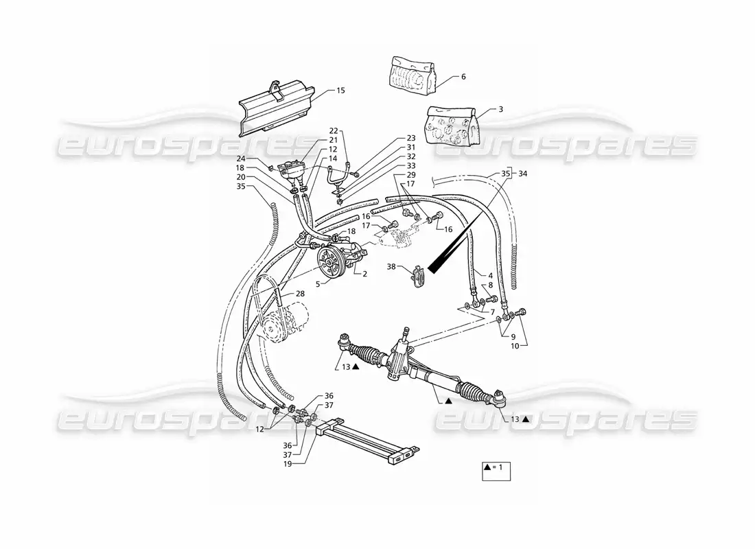 maserati qtp v6 (1996) sistema de dirección asistida (rhd) diagrama de piezas