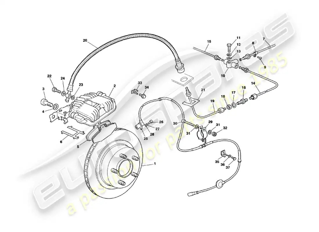 aston martin v8 volante (1999) rear brakes diagrama de piezas