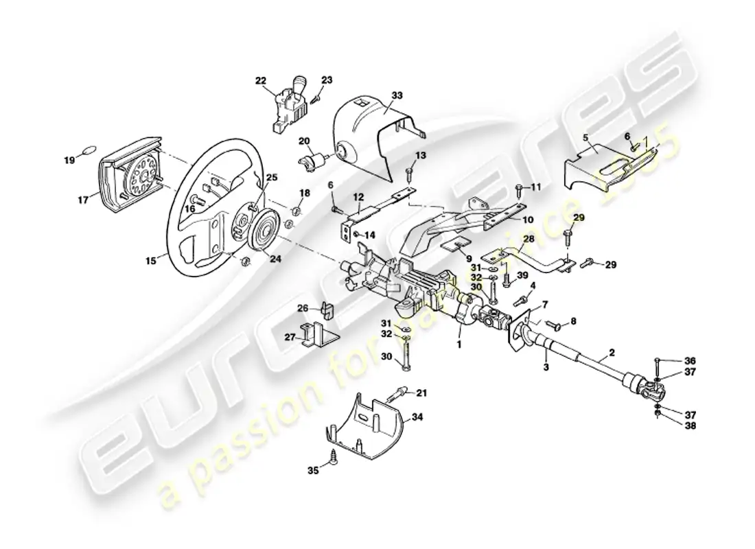 aston martin v8 volante (1999) columna de dirección diagrama de piezas