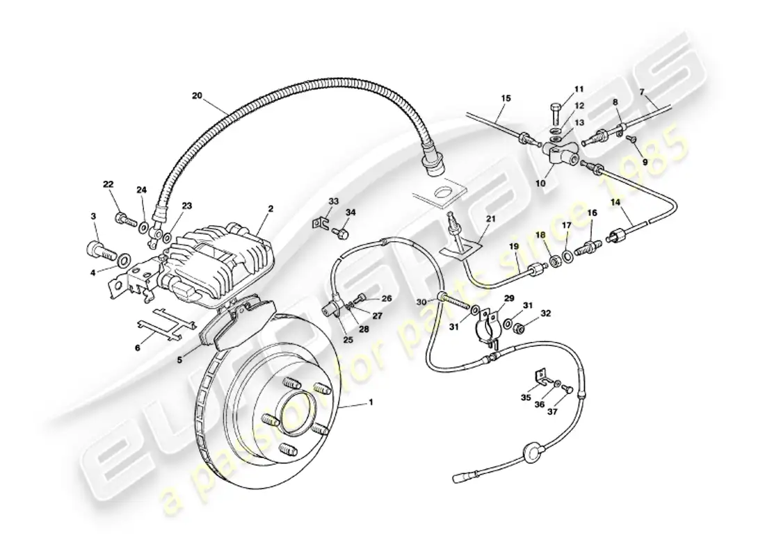aston martin v8 volante (2000) rear brakes diagrama de piezas