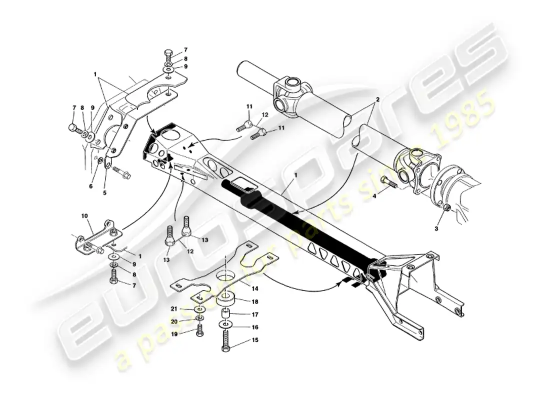 aston martin v8 volante (2000) tubo de torsión y árbol de transmisión diagrama de piezas