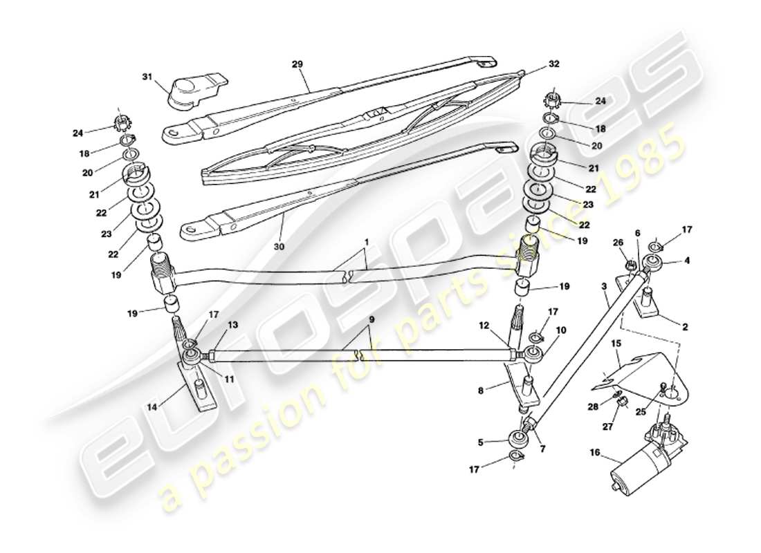 aston martin v8 volante (1999) limpiaparabrisas diagrama de piezas