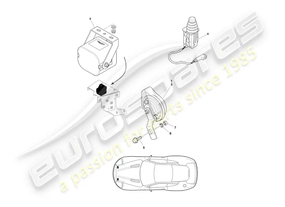 aston martin vanquish (2002) componentes debajo del capó diagrama de piezas